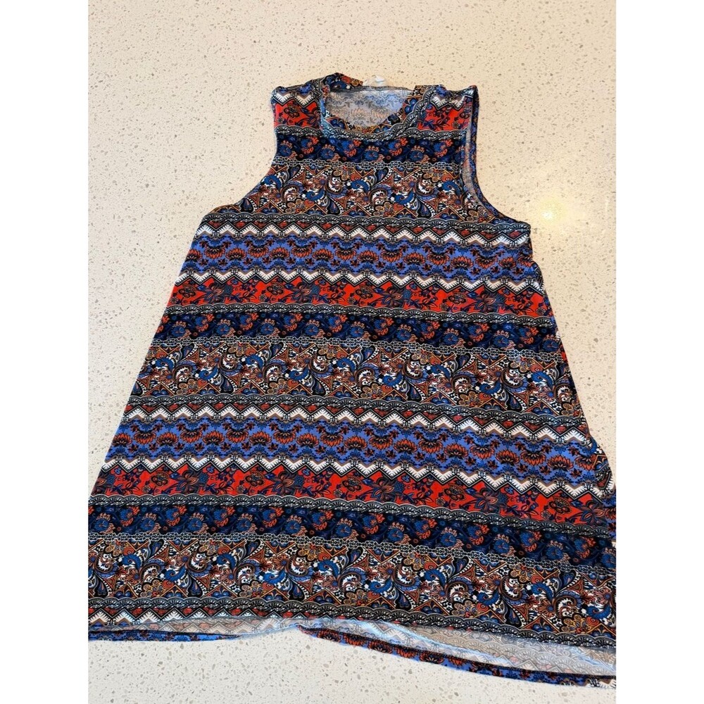 Pink Rose Multicolor Paisley Stripe Tank Top - Red, Blue, Navy L